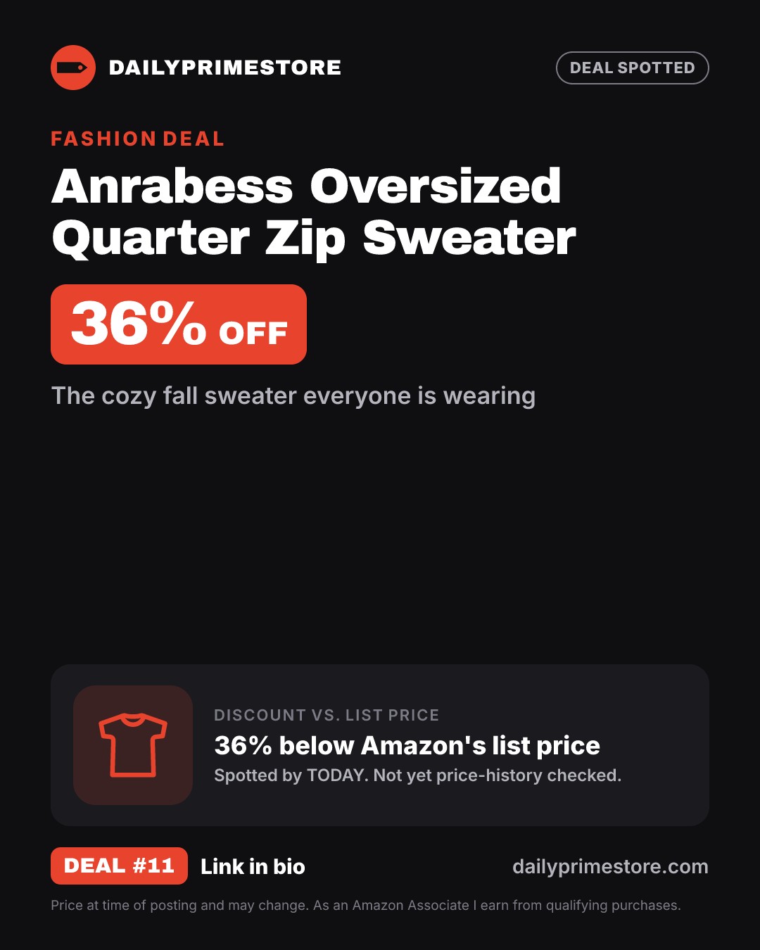 36% off: Anrabess Oversized Quarter Zip Sweater