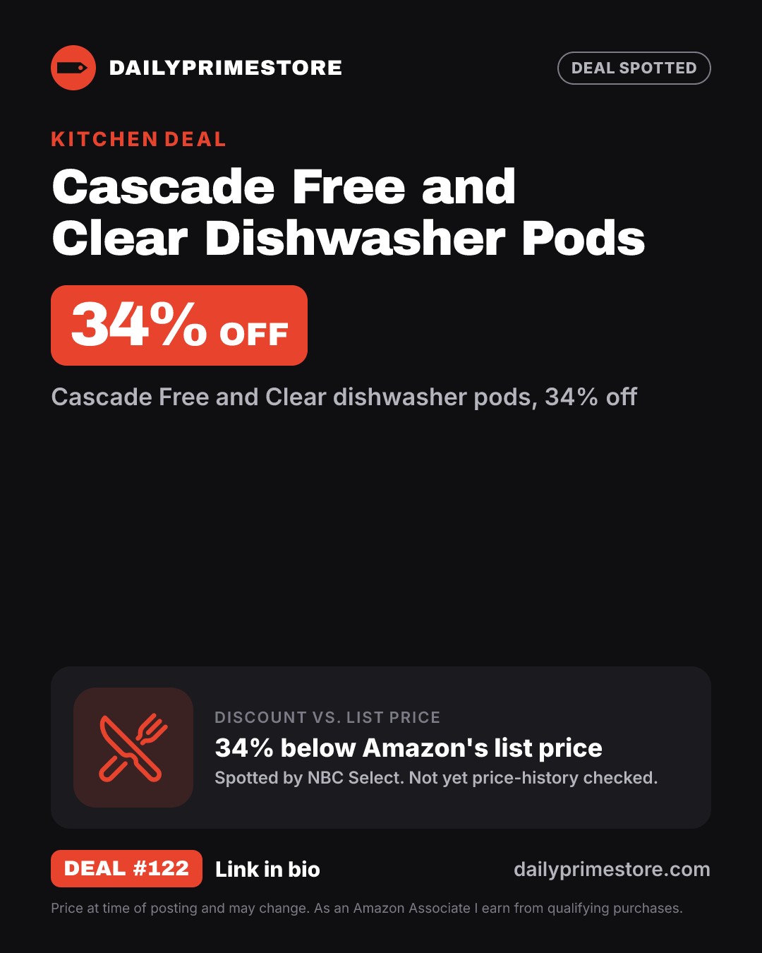 34% off: Cascade Free and Clear Dishwasher Pods