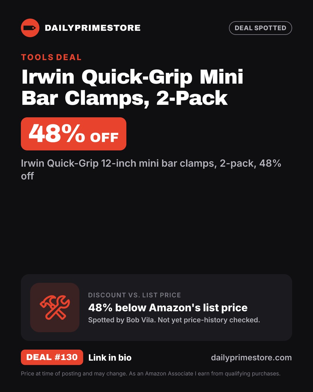 48% off: Irwin Quick-Grip Mini Bar Clamps, 2-Pack