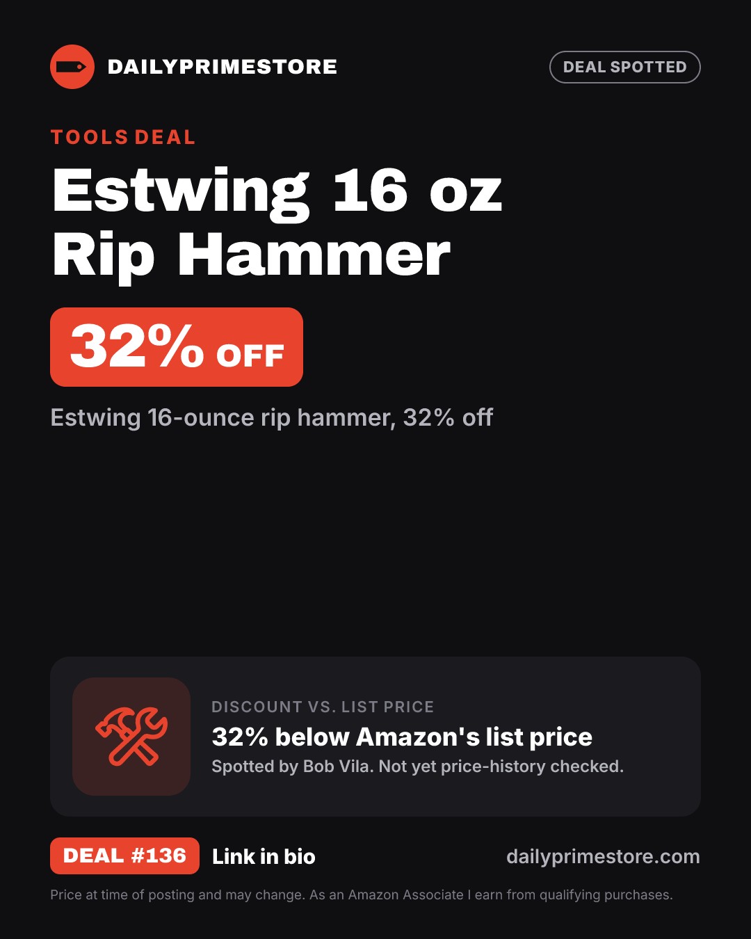 32% off: Estwing 16 oz Rip Hammer