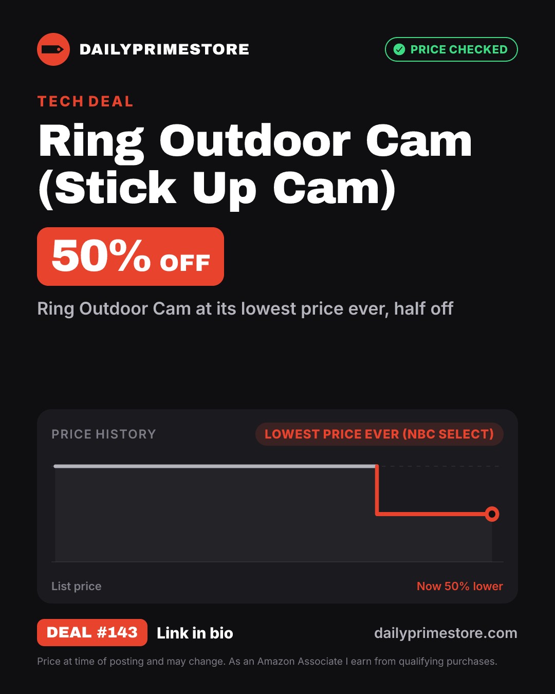 50% off: Ring Outdoor Cam (Stick Up Cam)
