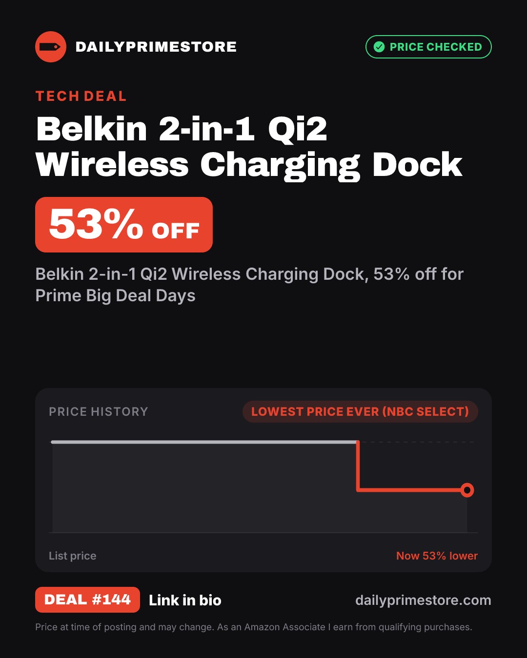 53% off: Belkin 2-in-1 Qi2 Wireless Charging Dock