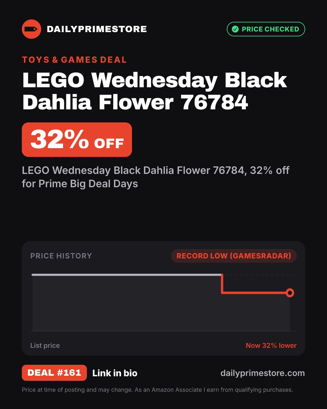 32% off: LEGO Wednesday Black Dahlia Flower 76784