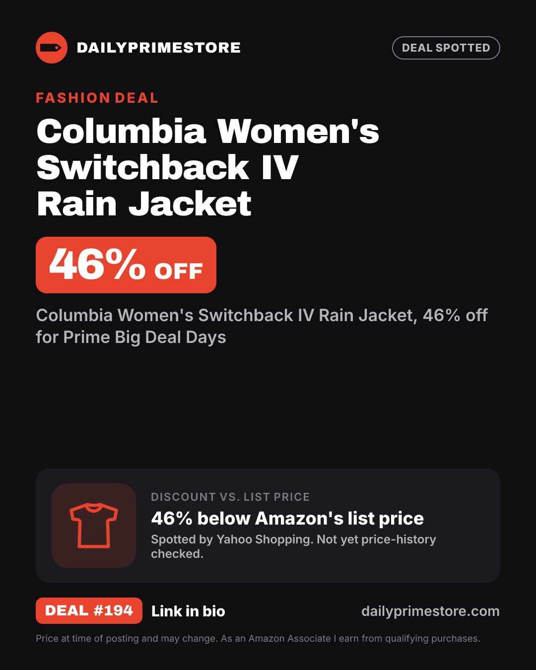 46% off: Columbia Women's Switchback IV Rain Jacket