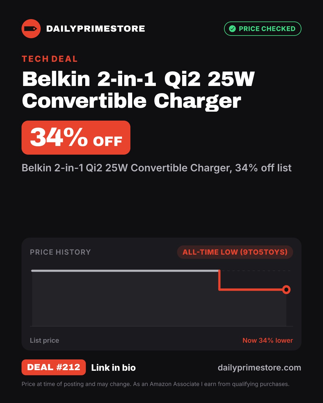 34% off: Belkin 2-in-1 Qi2 25W Convertible Charger