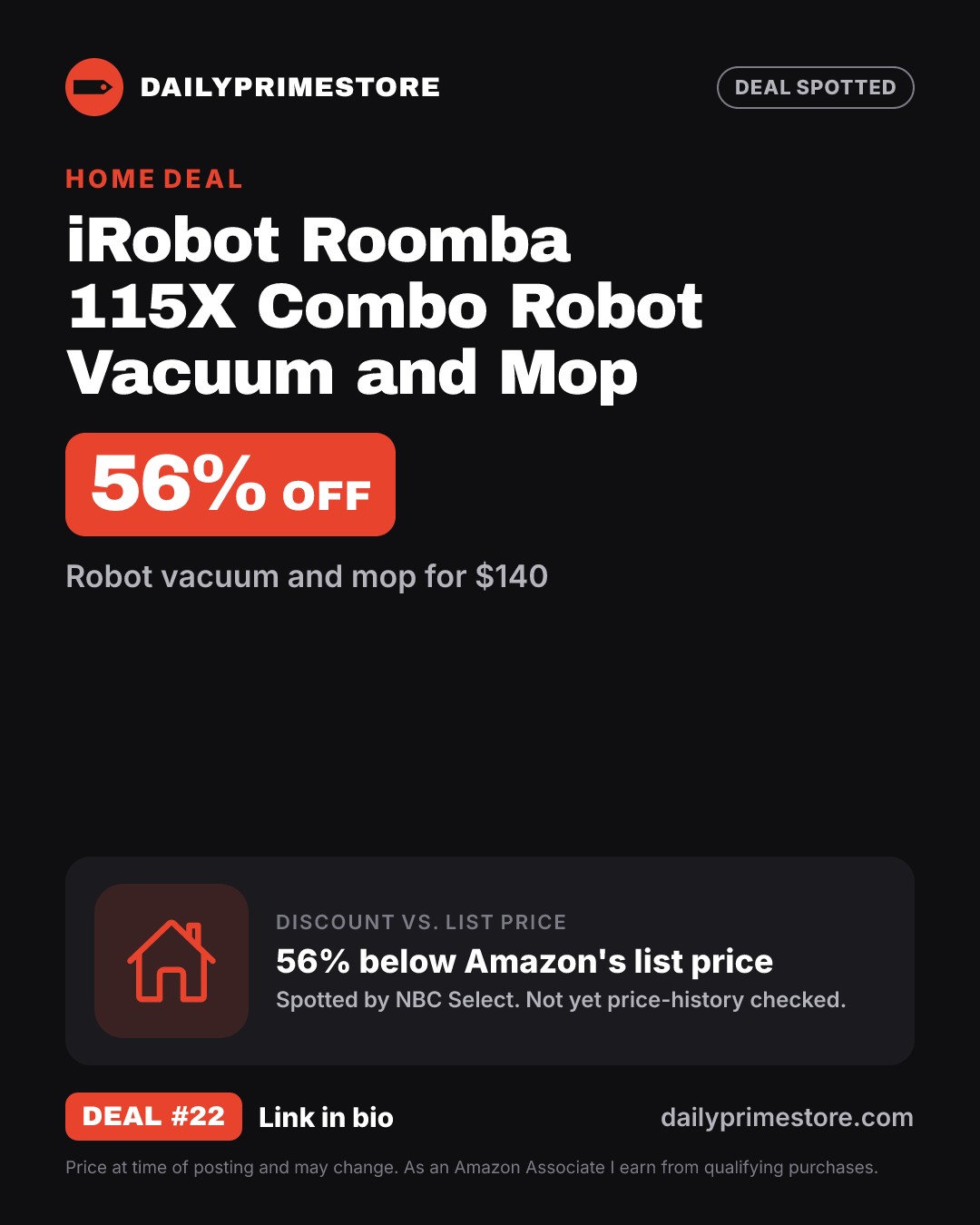 56% off: iRobot Roomba 115X Combo Robot Vacuum and Mop