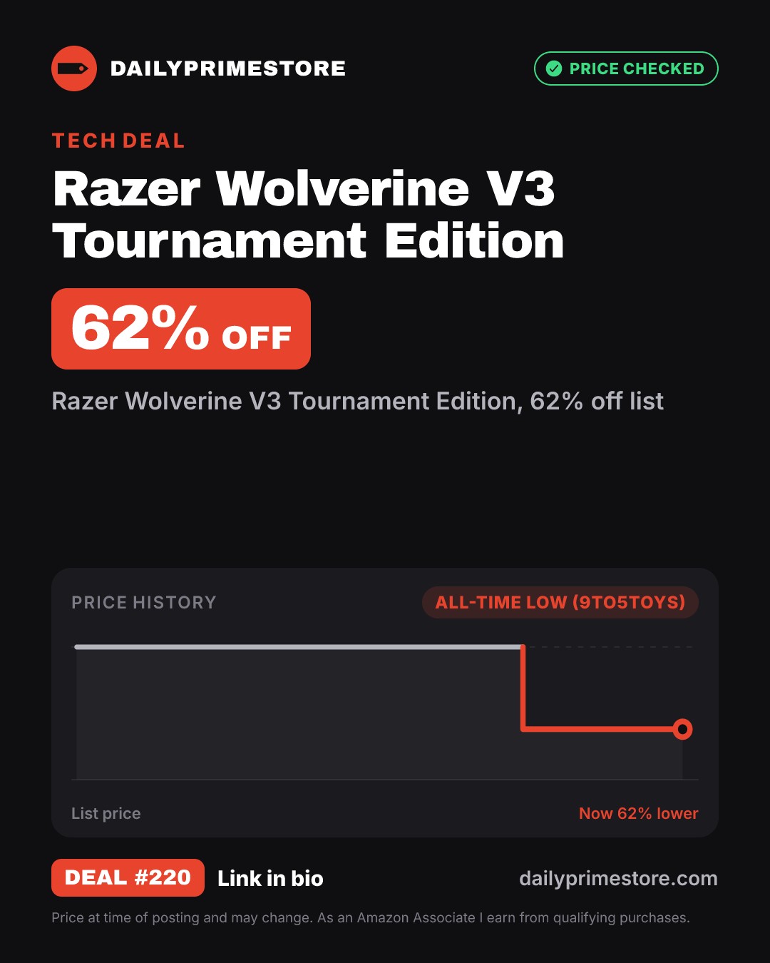 62% off: Razer Wolverine V3 Tournament Edition