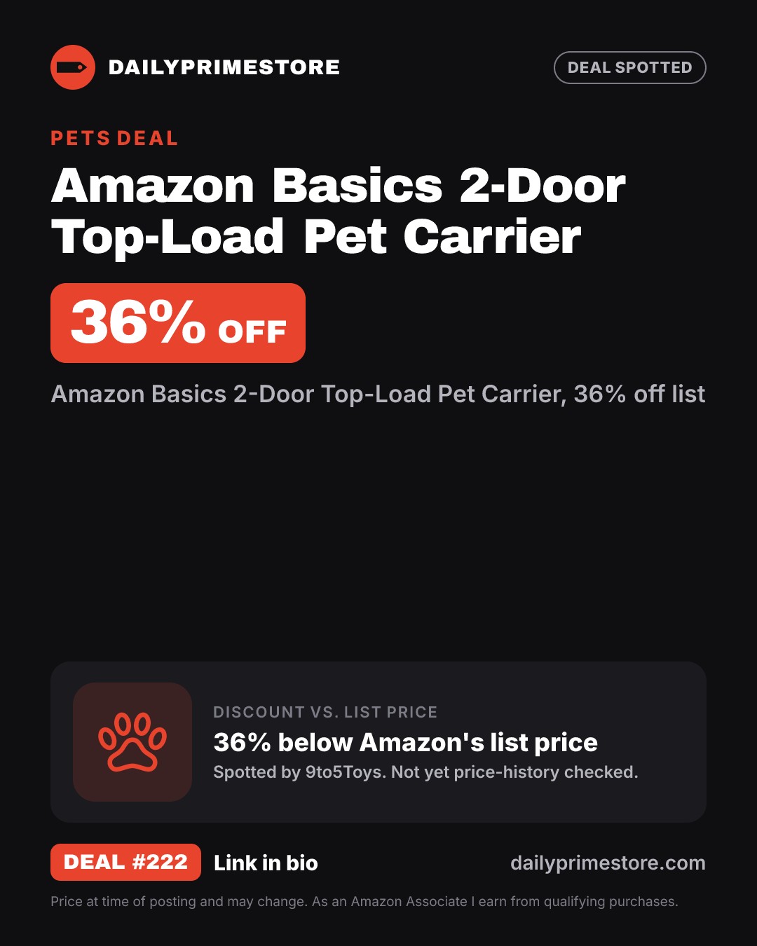 36% off: Amazon Basics 2-Door Top-Load Pet Carrier