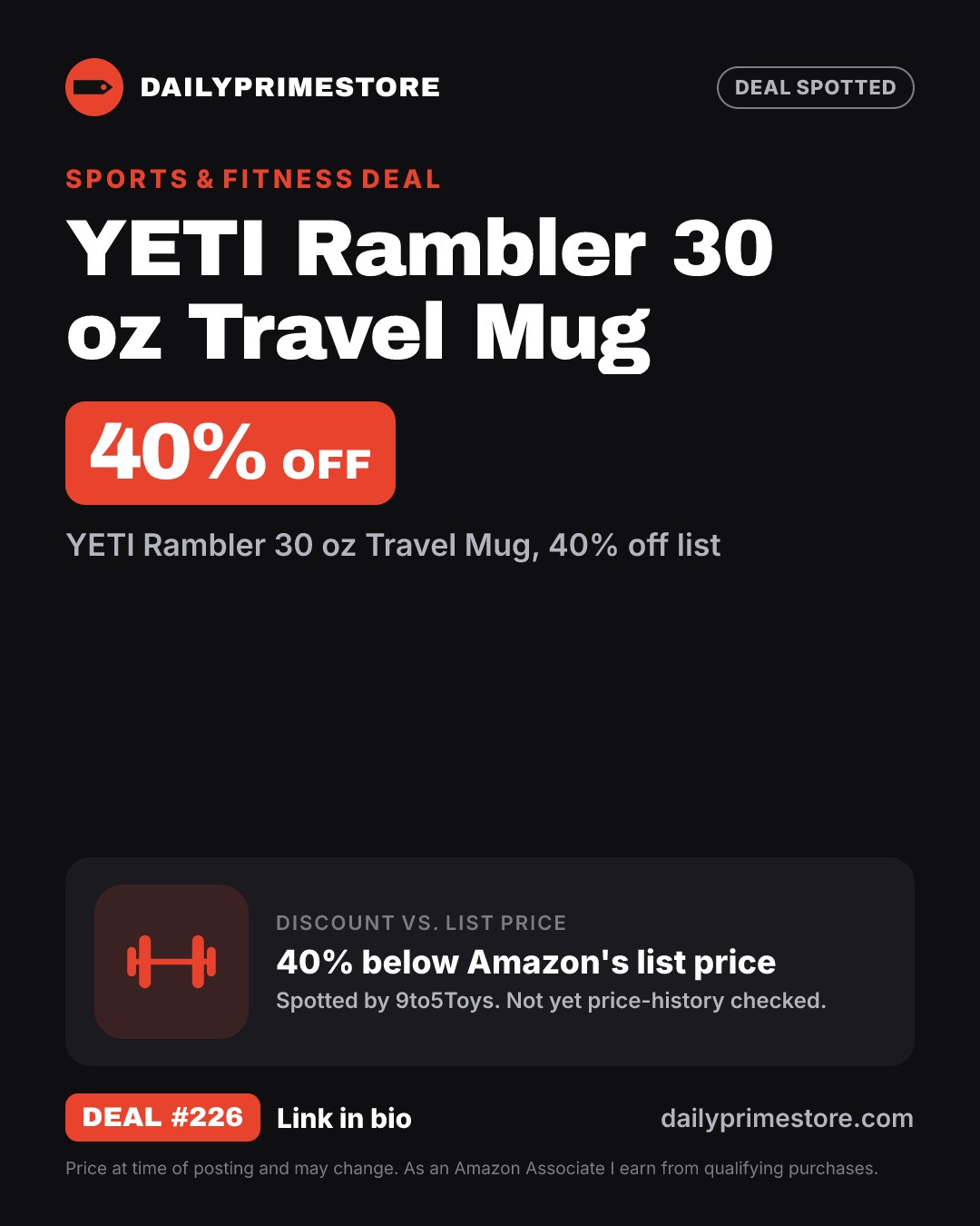 40% off: YETI Rambler 30 oz Travel Mug