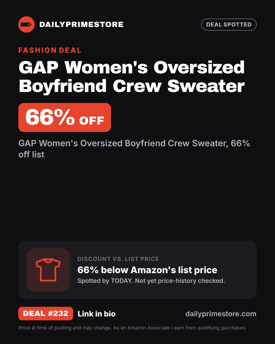 66% off: GAP Women's Oversized Boyfriend Crew Sweater