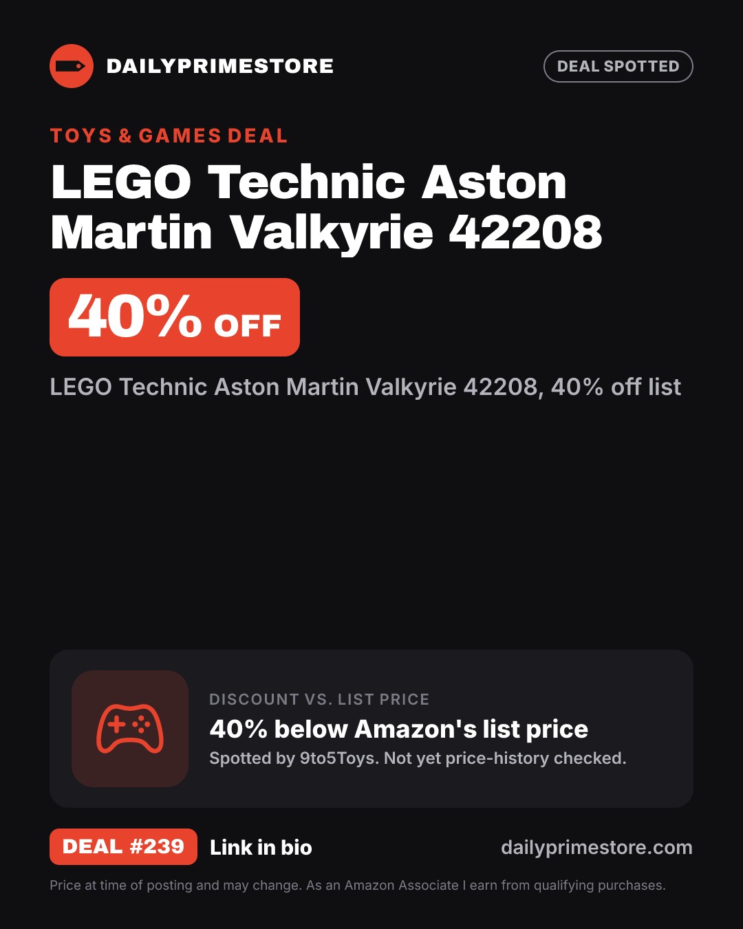 40% off: LEGO Technic Aston Martin Valkyrie 42208