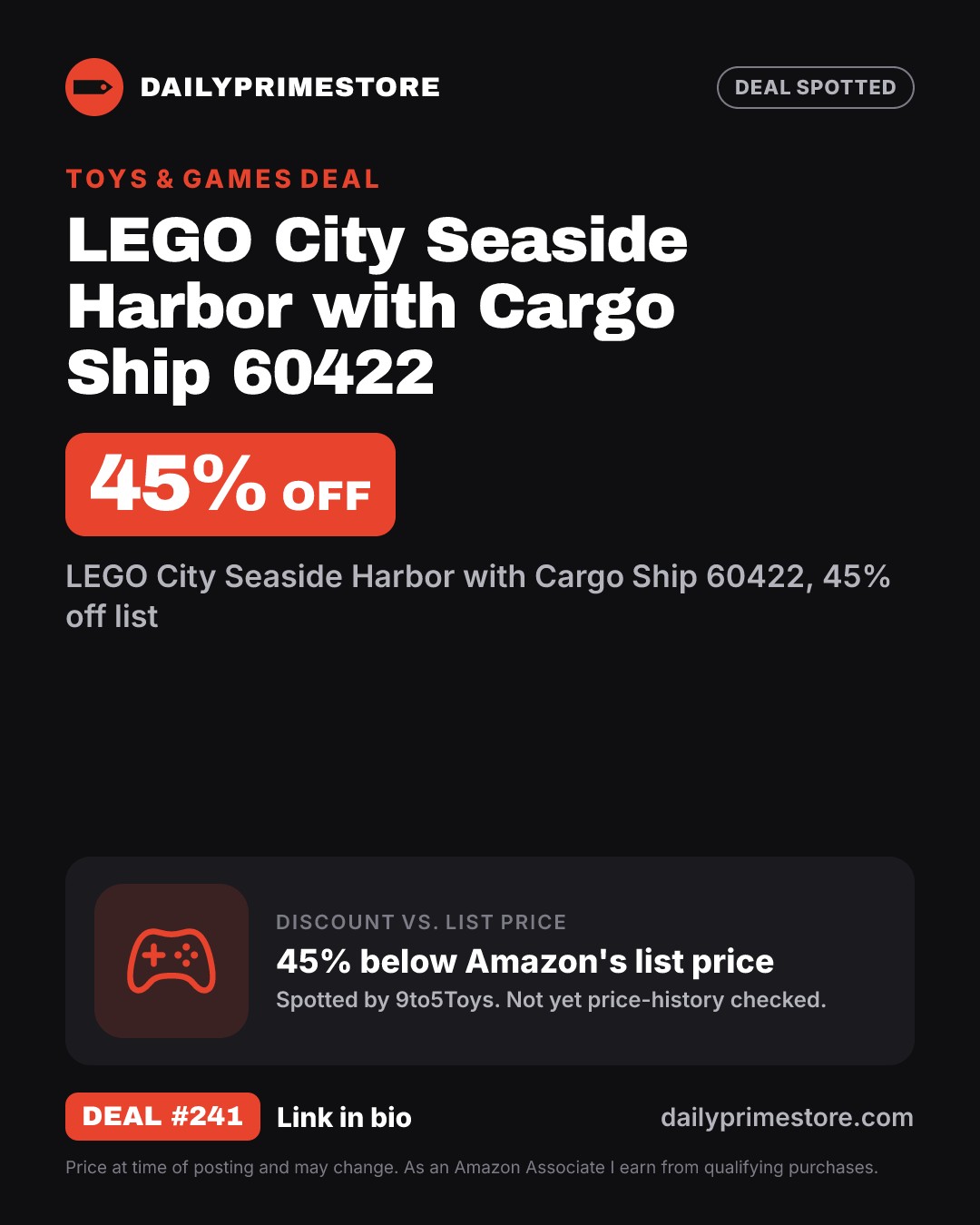 45% off: LEGO City Seaside Harbor with Cargo Ship 60422