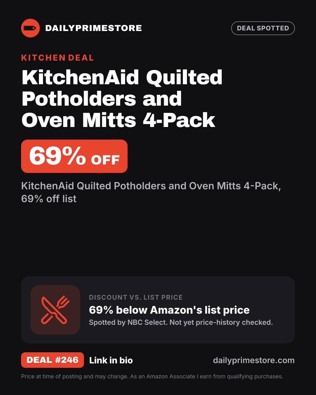 69% off: KitchenAid Quilted Potholders and Oven Mitts 4-Pack