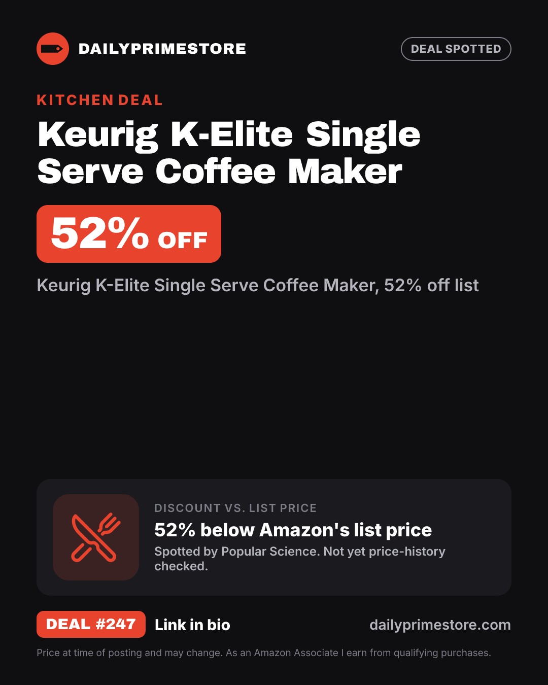52% off: Keurig K-Elite Single Serve Coffee Maker