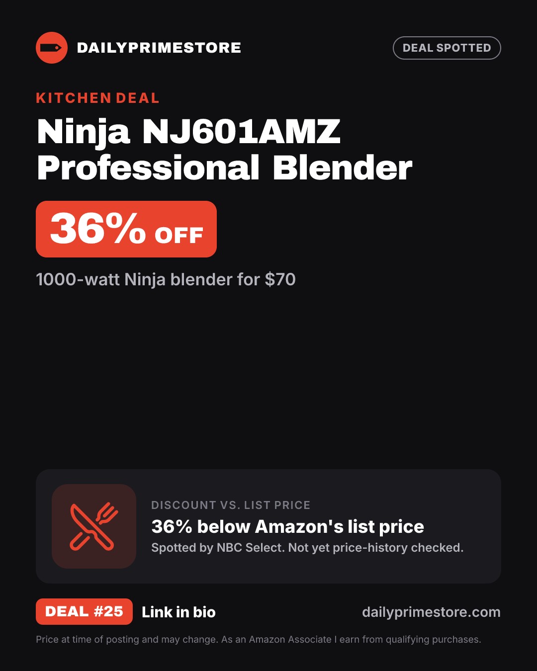 36% off: Ninja NJ601AMZ Professional Blender