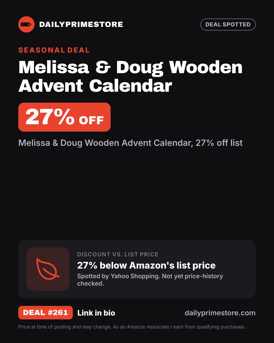 27% off: Melissa & Doug Wooden Advent Calendar