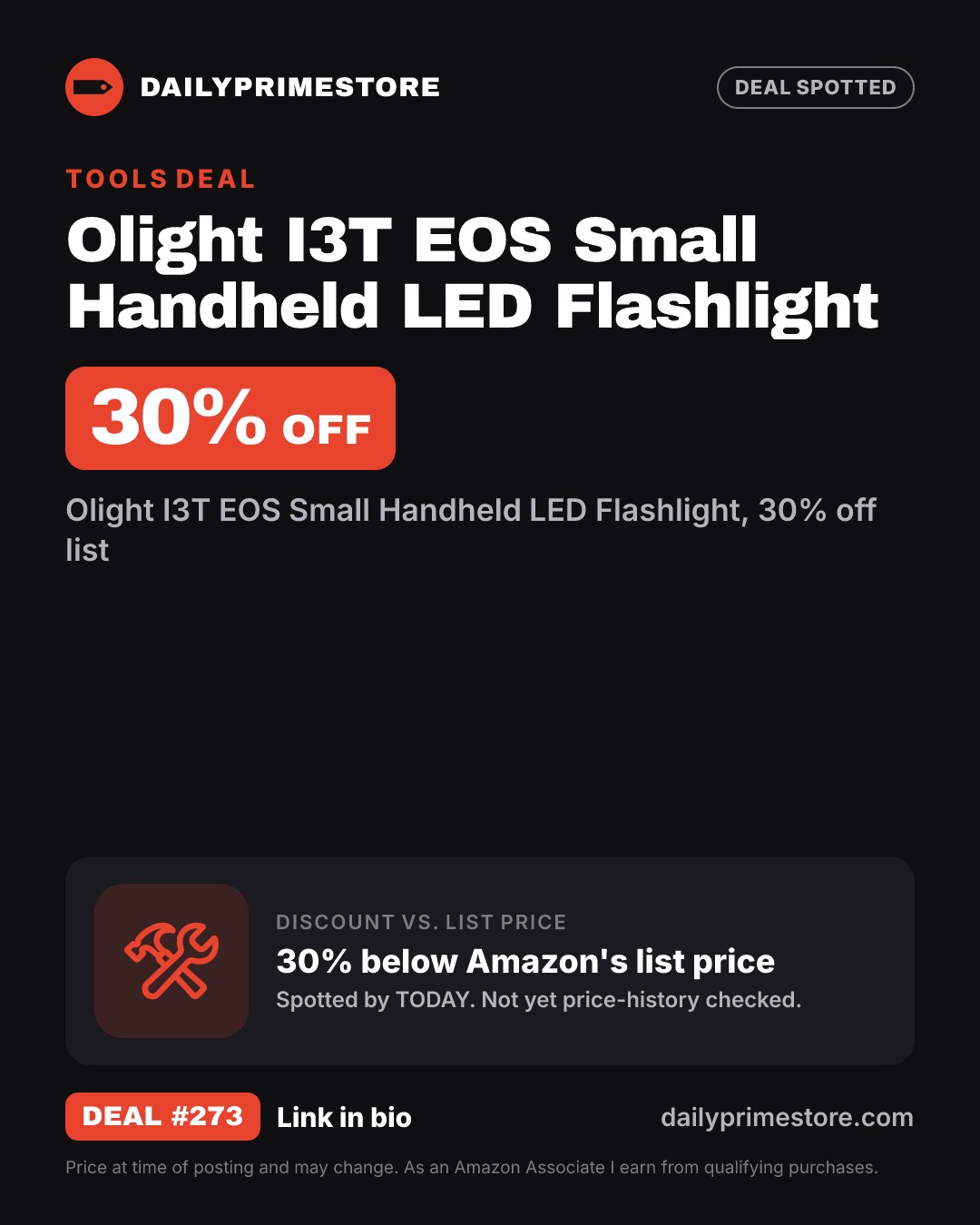 30% off: Olight I3T EOS Small Handheld LED Flashlight