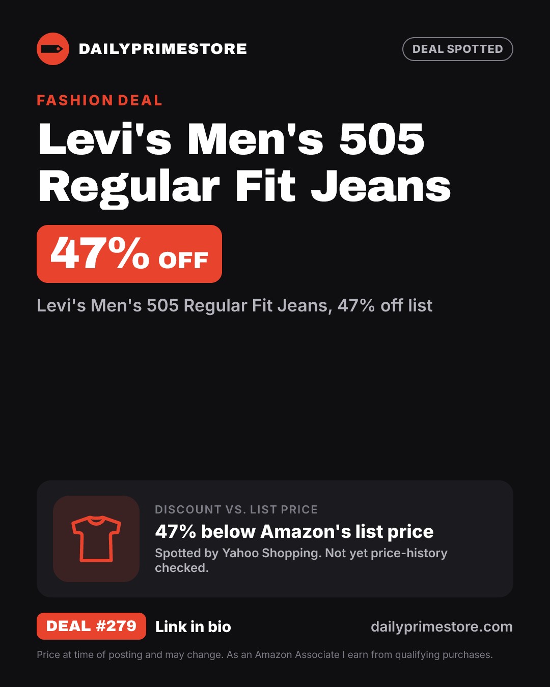 47% off: Levi's Men's 505 Regular Fit Jeans