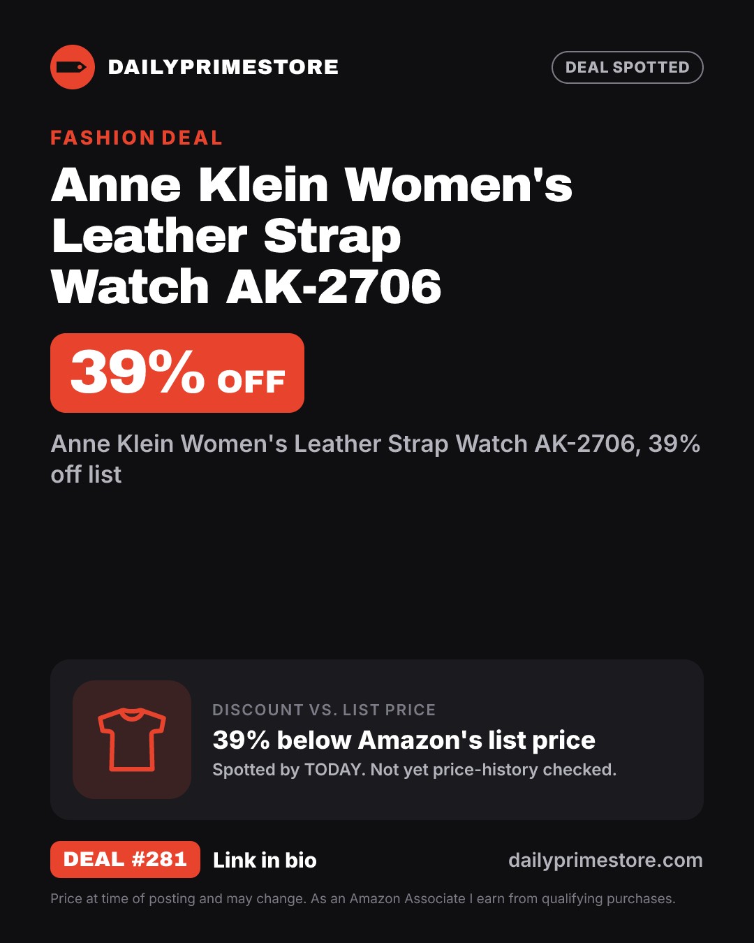 39% off: Anne Klein Women's Leather Strap Watch AK-2706
