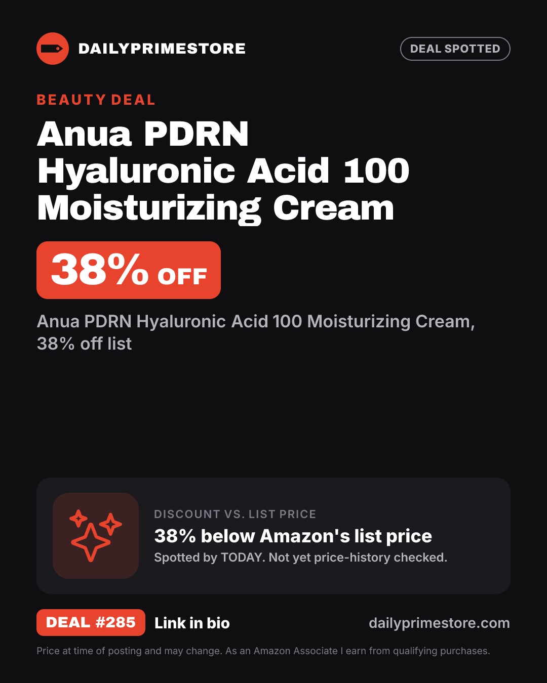 38% off: Anua PDRN Hyaluronic Acid 100 Moisturizing Cream