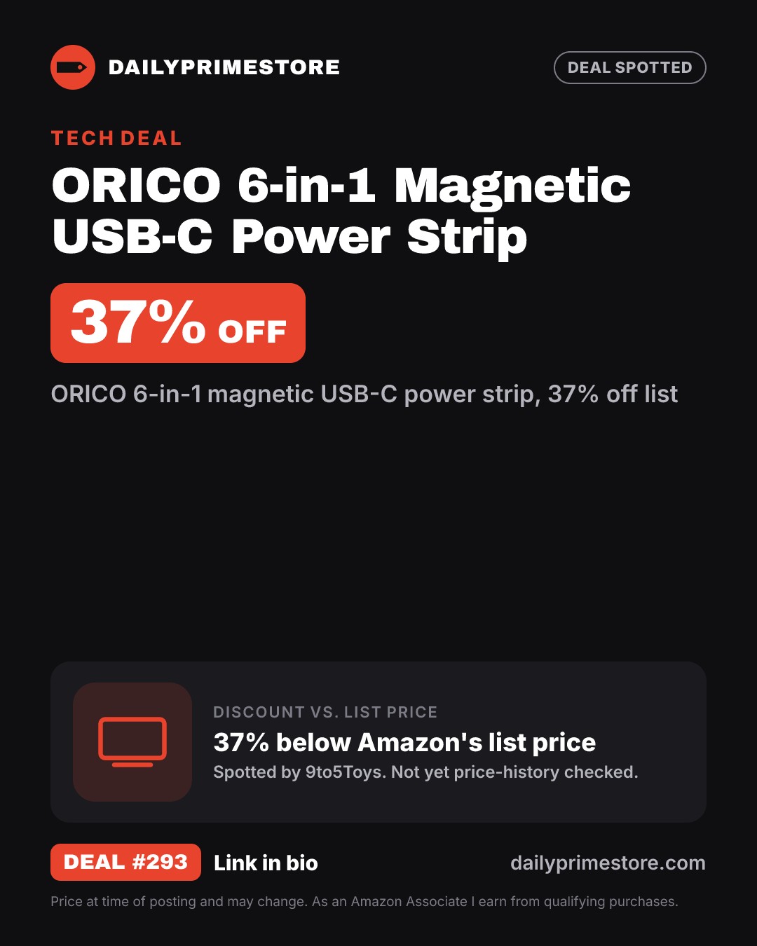 37% off: ORICO 6-in-1 Magnetic USB-C Power Strip