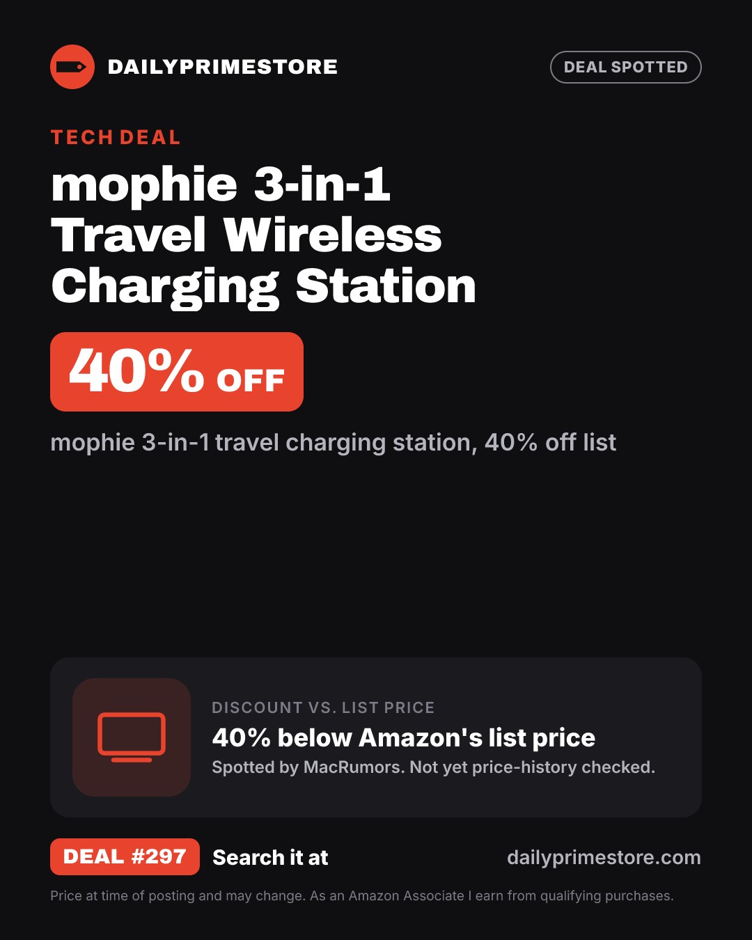 40% off: mophie 3-in-1 Travel Wireless Charging Station