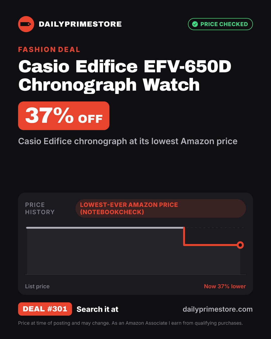 37% off: Casio Edifice EFV-650D Chronograph Watch