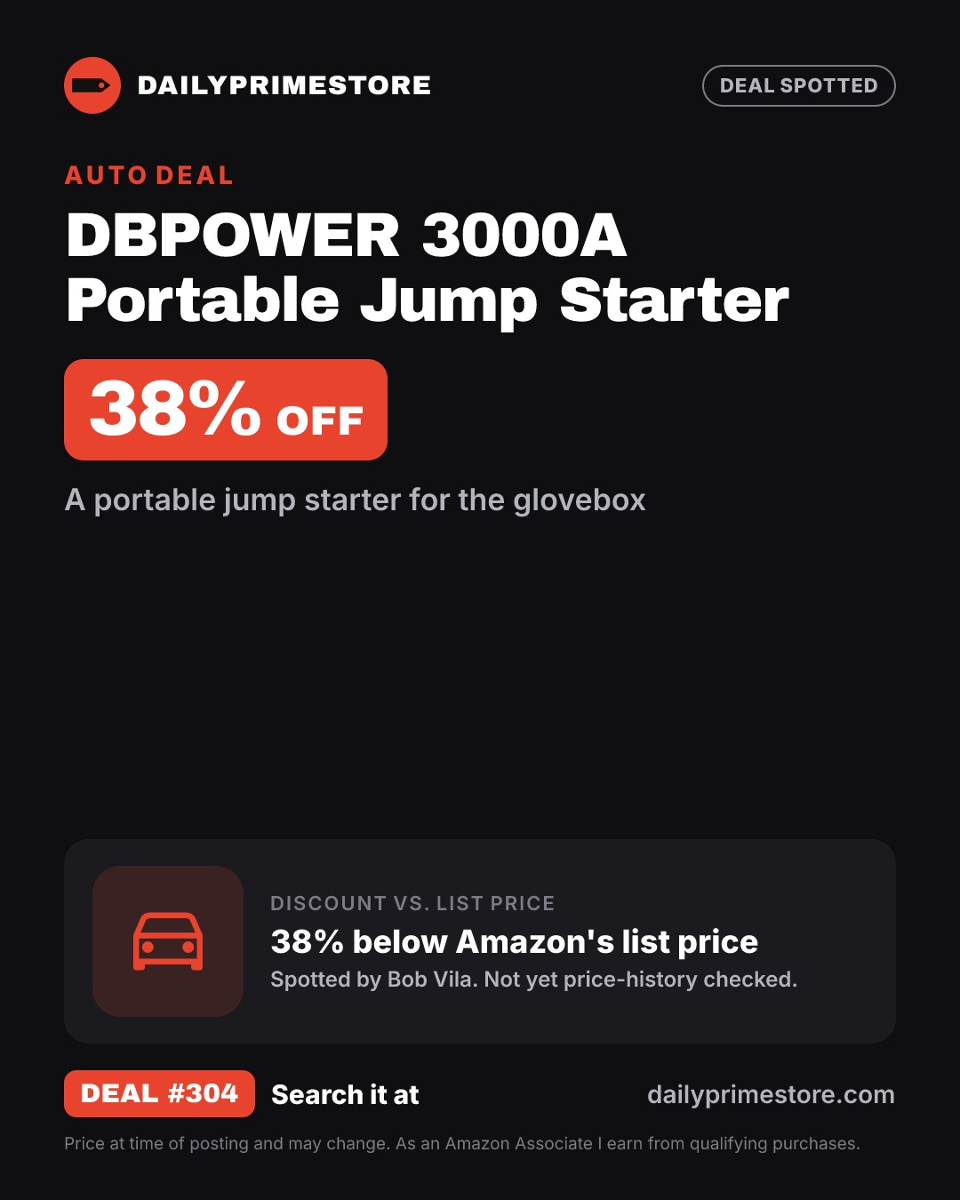 38% off: DBPOWER 3000A Portable Jump Starter