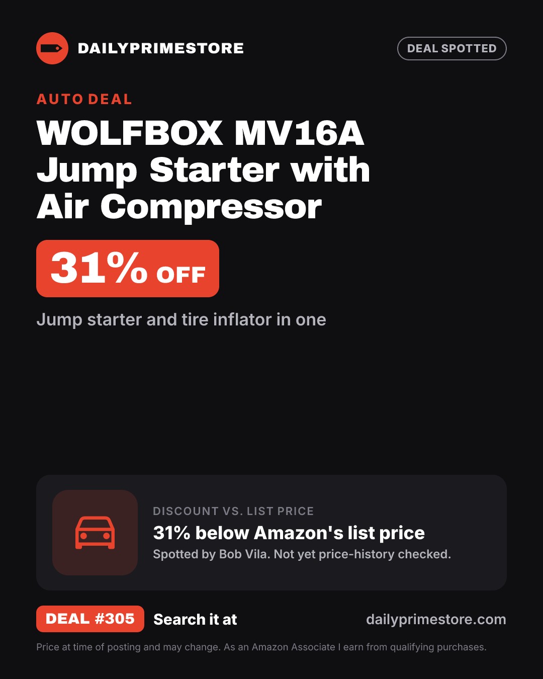 31% off: WOLFBOX MV16A Jump Starter with Air Compressor