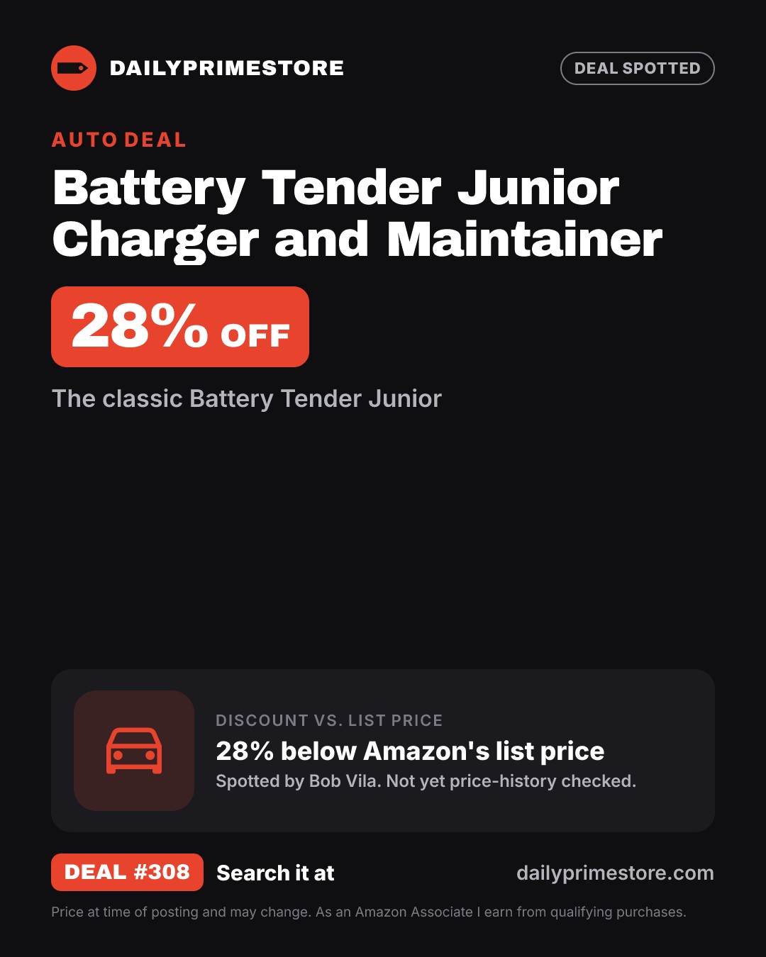 28% off: Battery Tender Junior Charger and Maintainer