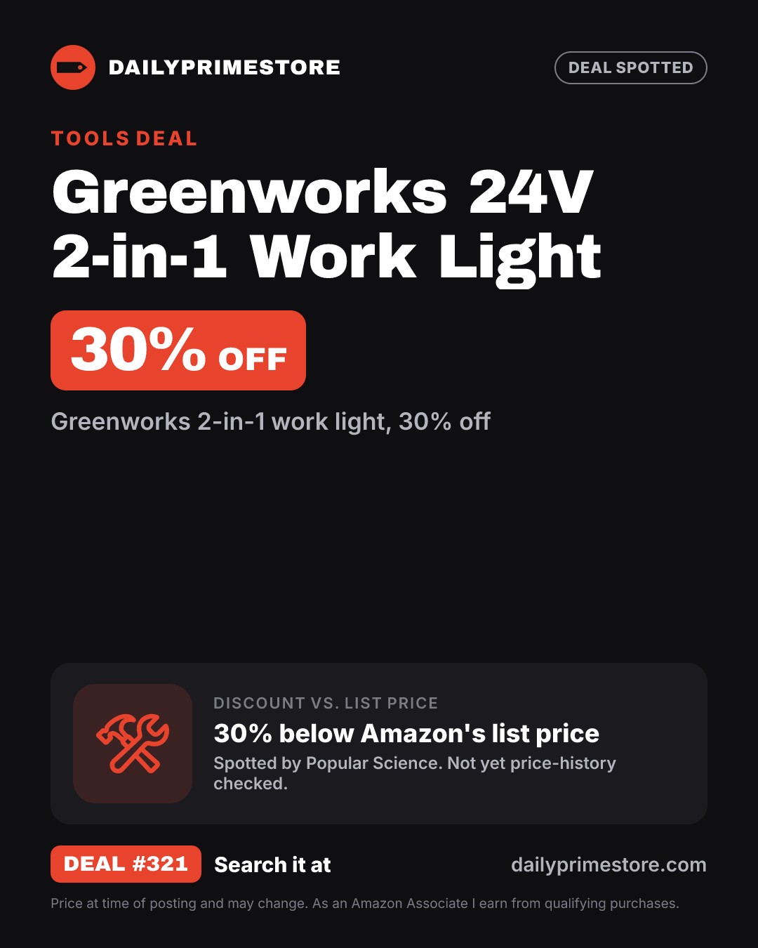 30% off: Greenworks 24V 2-in-1 Work Light