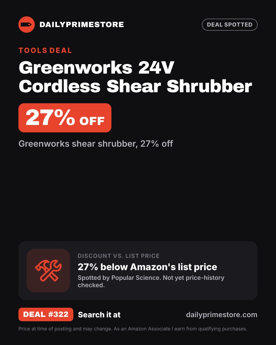 27% off: Greenworks 24V Cordless Shear Shrubber