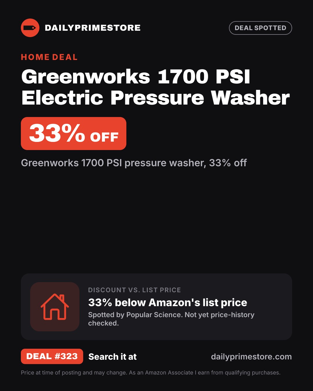 33% off: Greenworks 1700 PSI Electric Pressure Washer