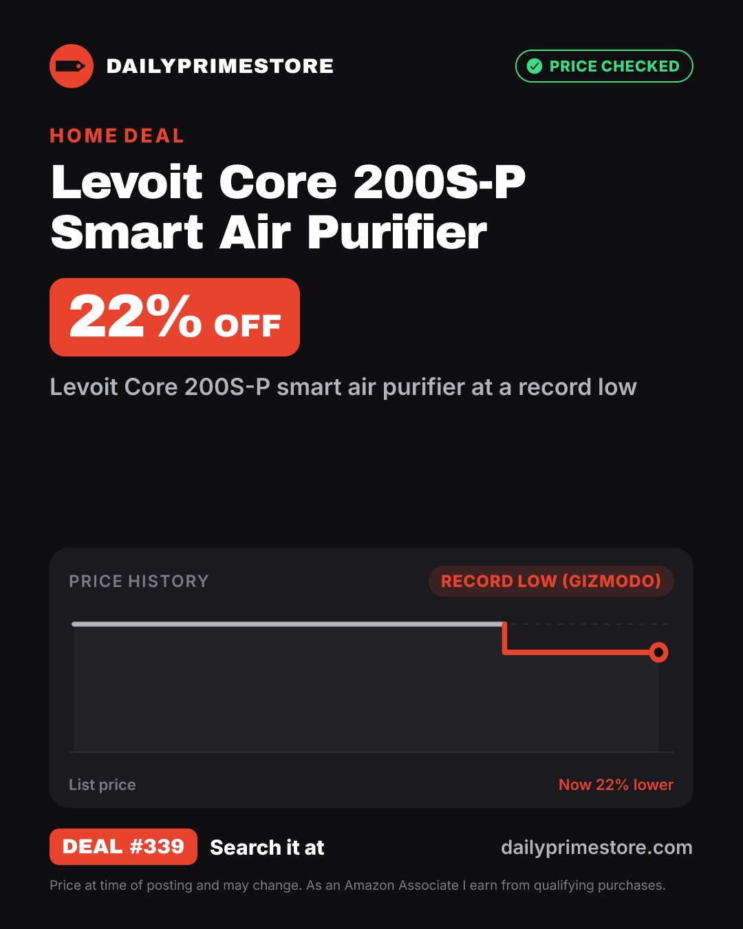22% off: Levoit Core 200S-P Smart Air Purifier