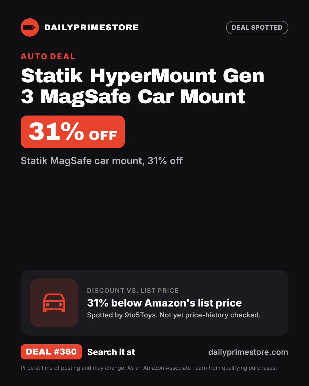 31% off: Statik HyperMount Gen 3 MagSafe Car Mount