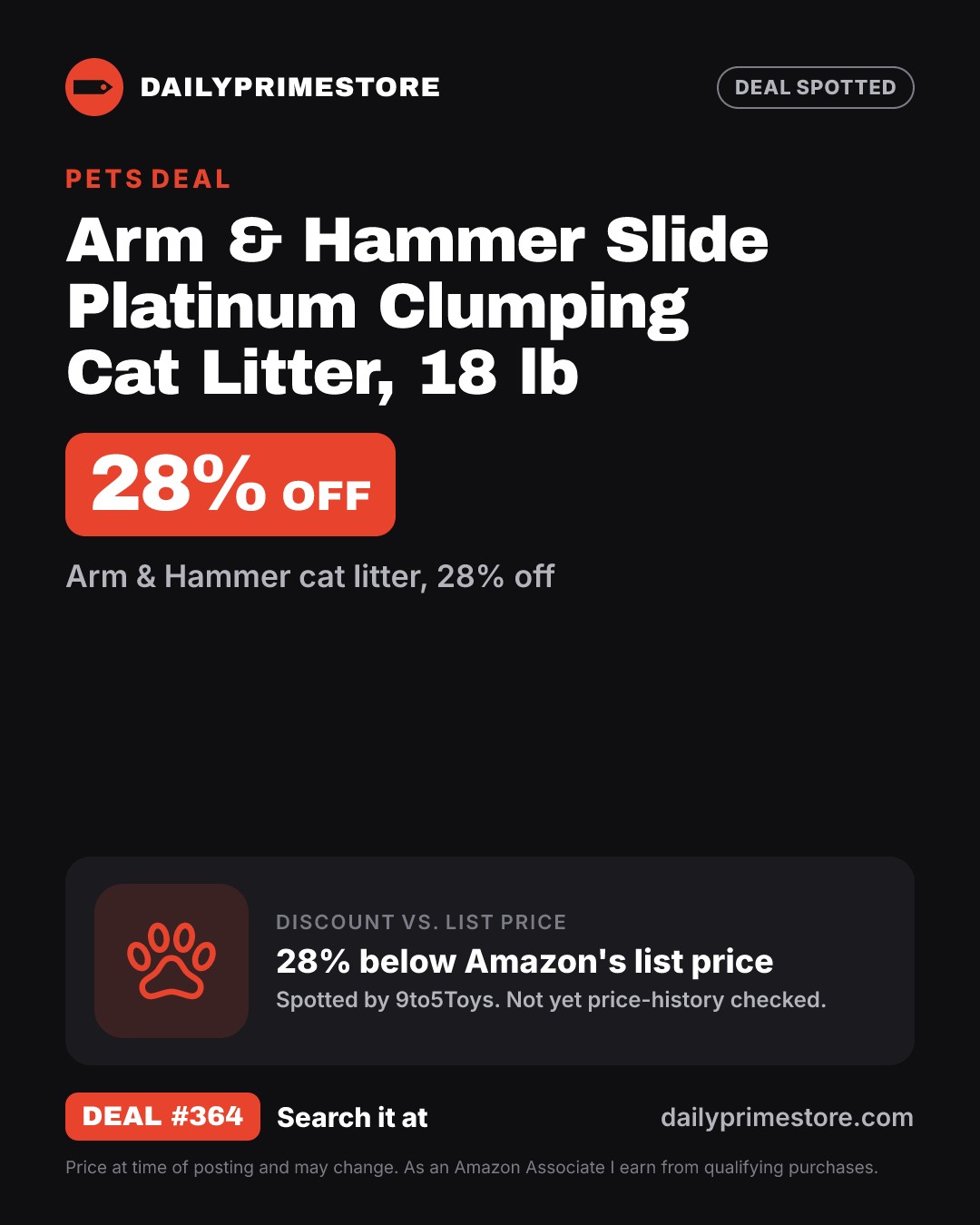 28% off: Arm & Hammer Slide Platinum Clumping Cat Litter, 18 lb