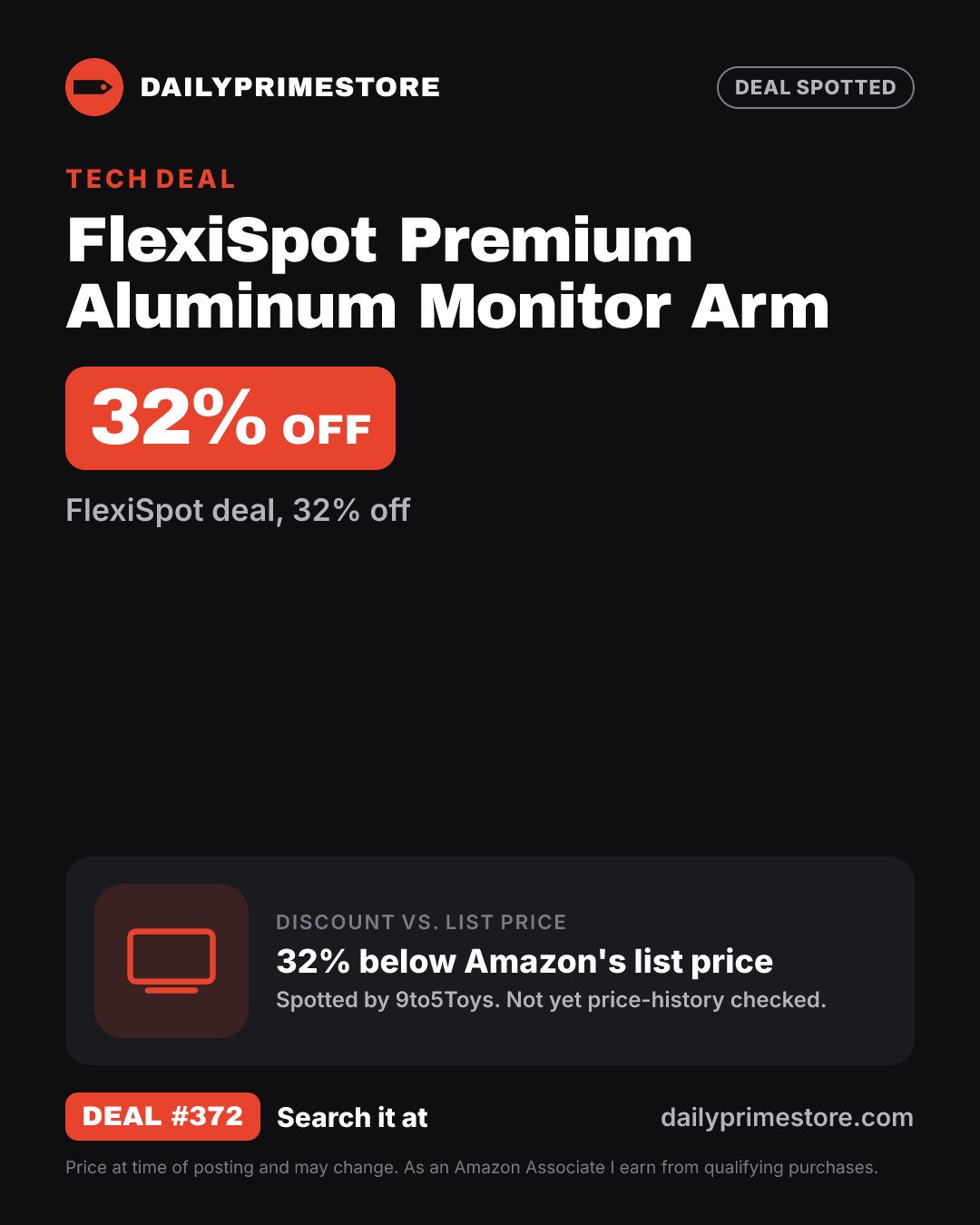 32% off: FlexiSpot Premium Aluminum Monitor Arm
