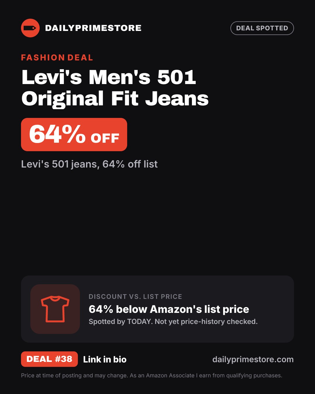 64% off: Levi's Men's 501 Original Fit Jeans