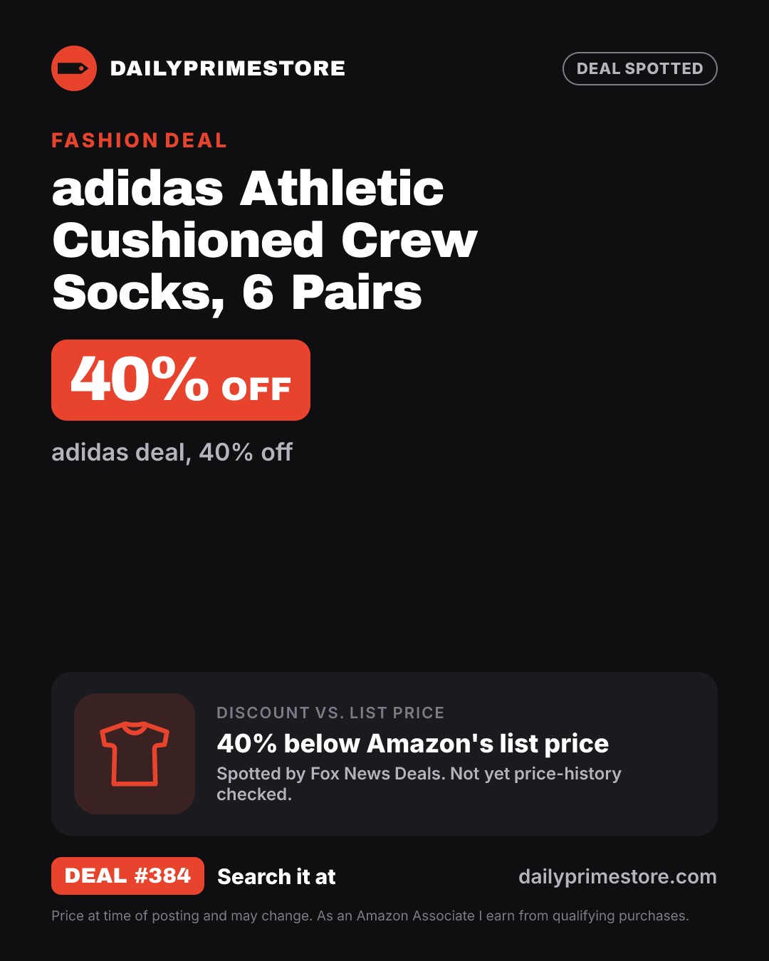 40% off: adidas Athletic Cushioned Crew Socks, 6 Pairs