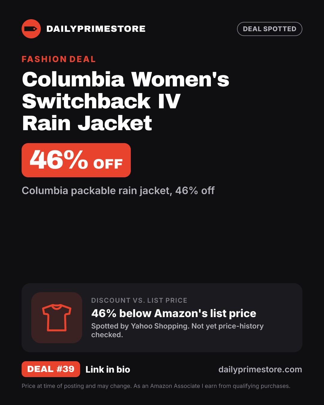 46% off: Columbia Women's Switchback IV Rain Jacket