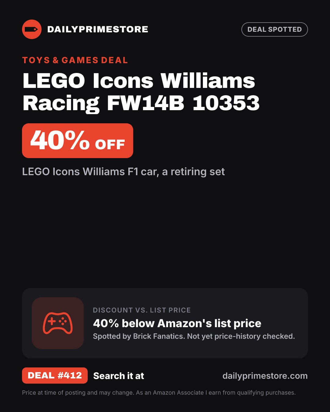 40% off: LEGO Icons Williams Racing FW14B 10353