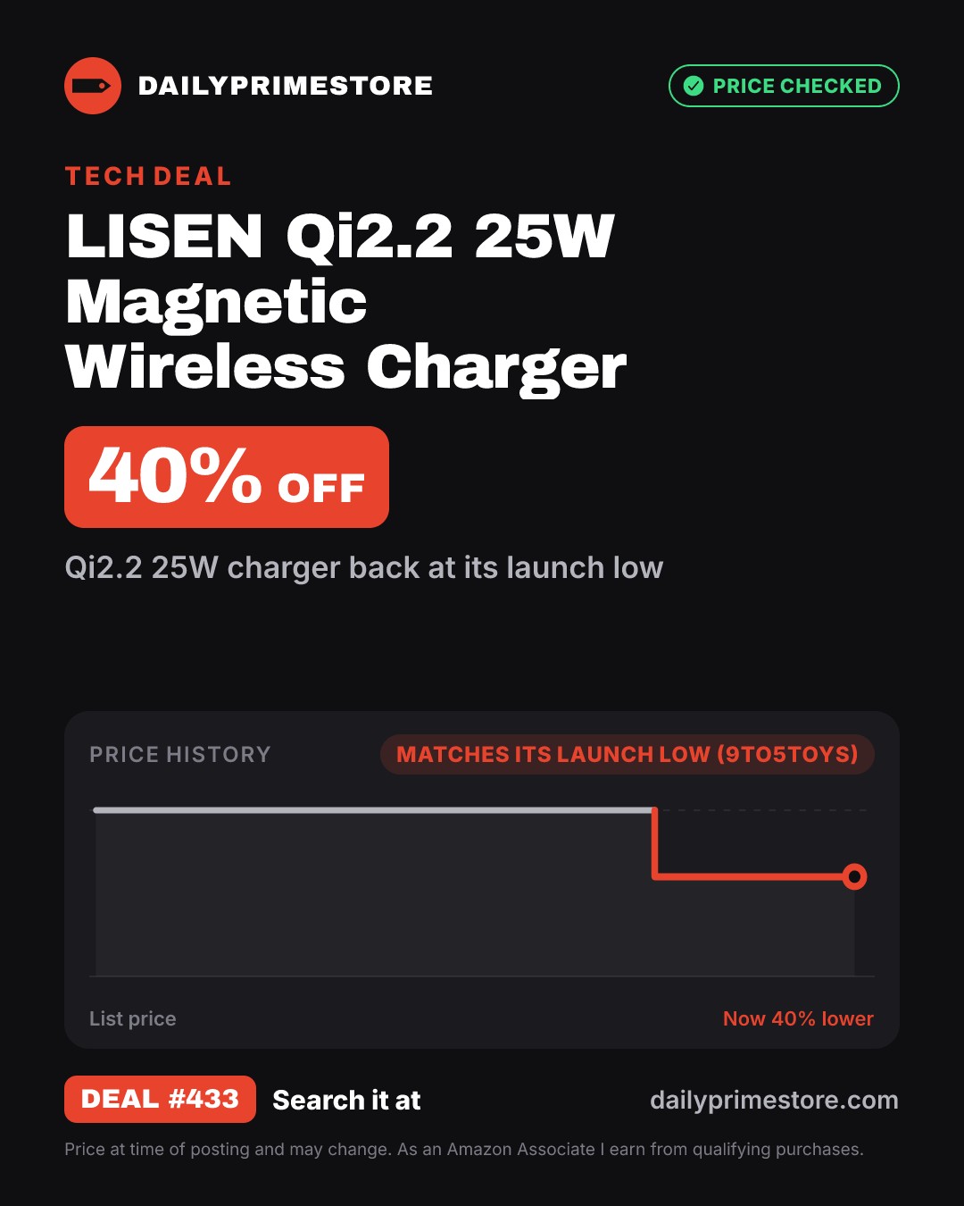 40% off: LISEN Qi2.2 25W Magnetic Wireless Charger