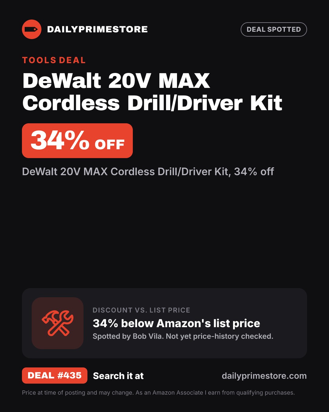 34% off: DeWalt 20V MAX Cordless Drill/Driver Kit