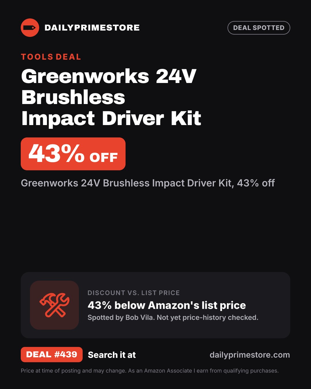 43% off: Greenworks 24V Brushless Impact Driver Kit
