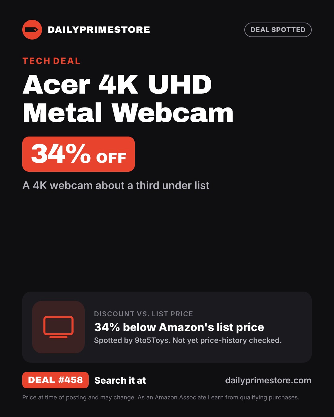 34% off: Acer 4K UHD Metal Webcam