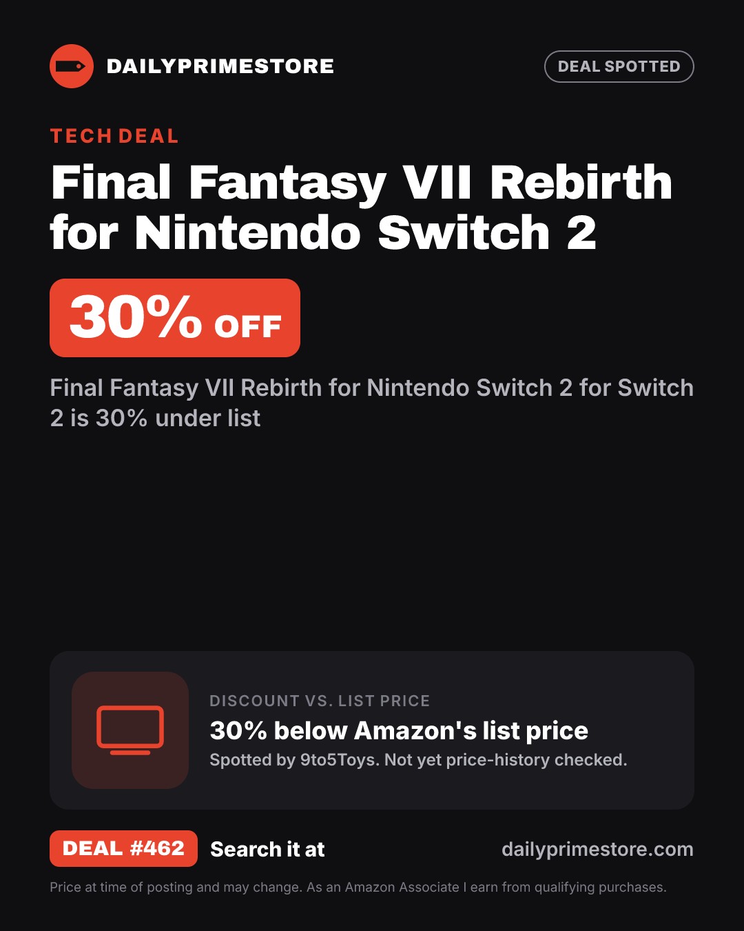 30% off: Final Fantasy VII Rebirth for Nintendo Switch 2