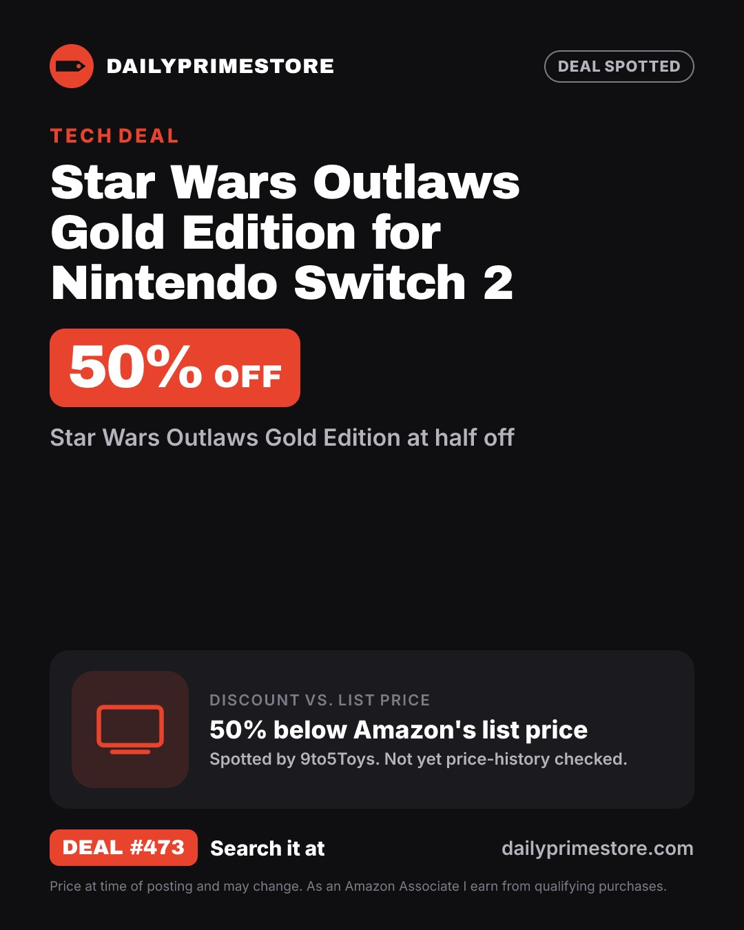 50% off: Star Wars Outlaws Gold Edition for Nintendo Switch 2