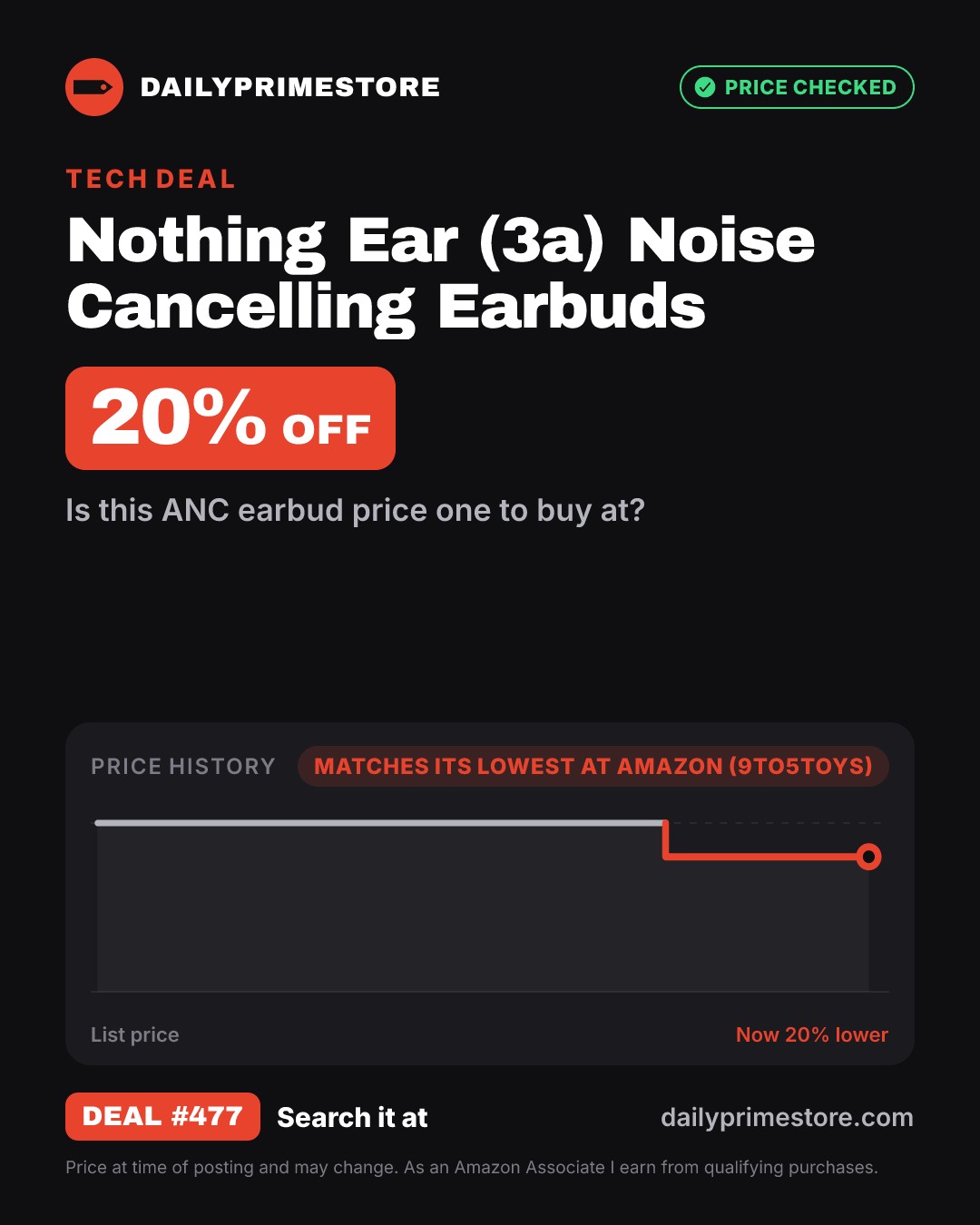 20% off: Nothing Ear (3a) Noise Cancelling Earbuds
