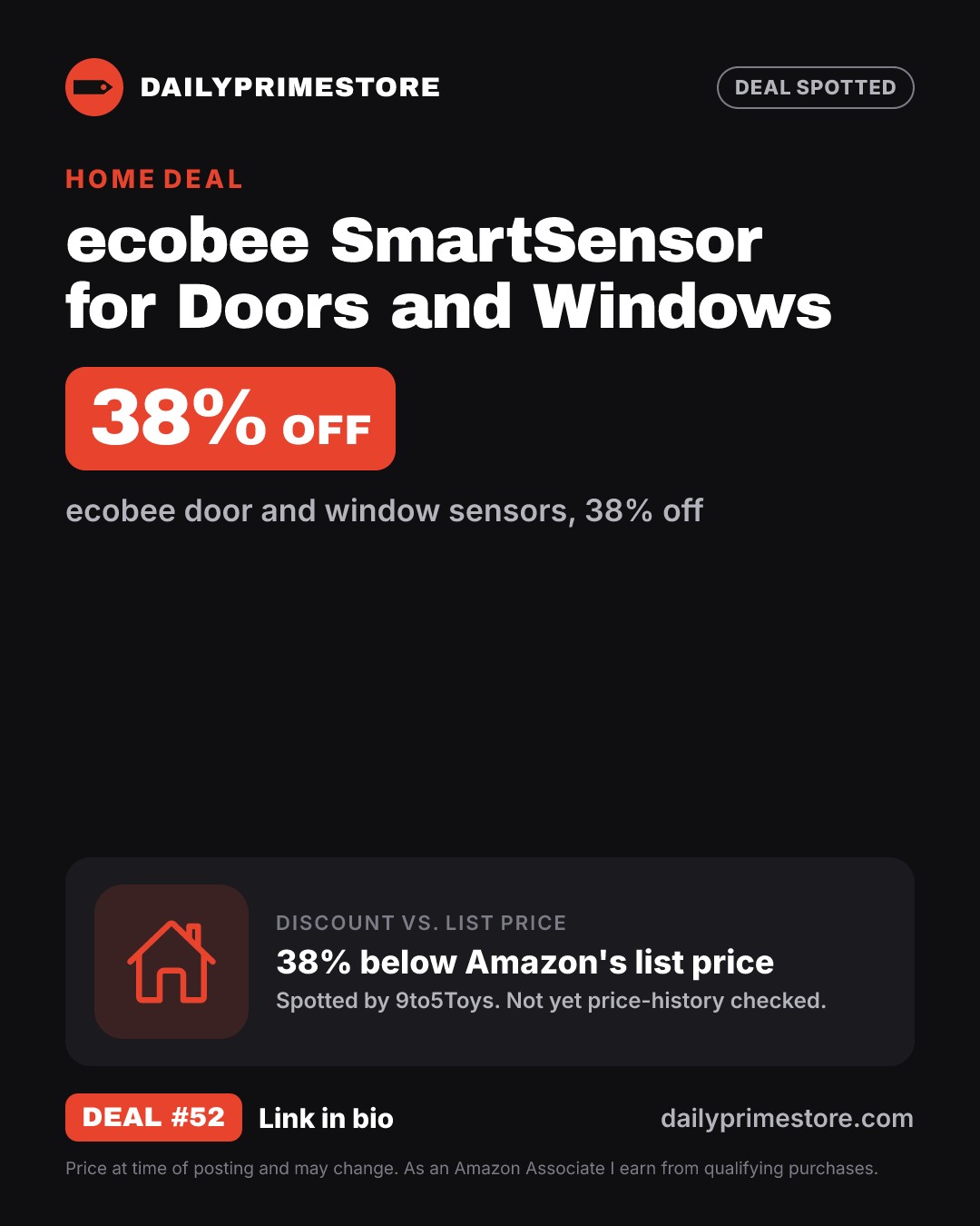 38% off: ecobee SmartSensor for Doors and Windows