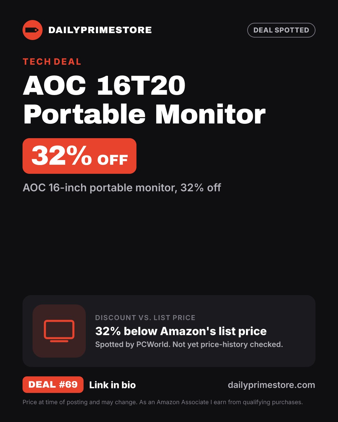 32% off: AOC 16T20 Portable Monitor